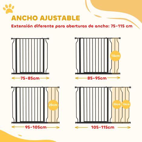 Barrière pour animaux avec 2 extensions. fixation par pression. double système de verrouillage pour porte. couloir. escalier. 75-115 x 76 cm. noire (1/5)