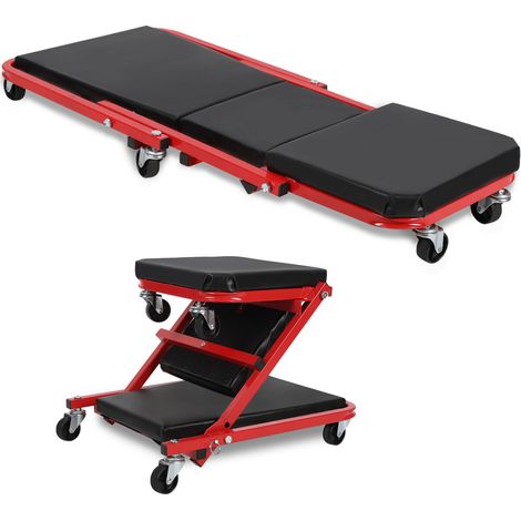 Randaco Lettino da meccanico pieghevole 36 pollici per garage, carrello e sedile mobile 2 in 1, 6 ruote, fino a 150 kg (1/5)