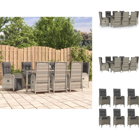 Gartenmöbel-Sets - Living 9-tlg. Garten-Essgruppe mit Kissen Grau Poly Rattan (1/5)