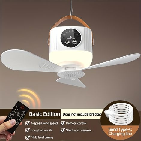 Ventilatore portatile per tenda da campeggio con telecomando, ricarica USB e luce LED, ideale per campeggio e viaggi all'aperto. (1/5)