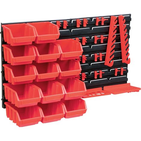 Ensemble de 39 boîtes de rangement pour petites pièces avec plaques murales, rouge et noir