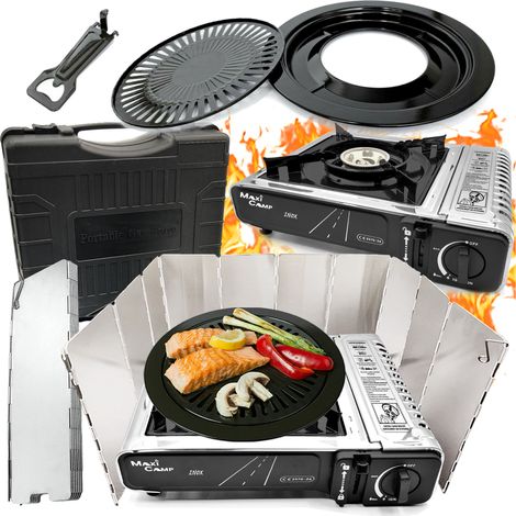 Plaque de cuisson à gaz - acier inoxydable - accessoire grill - pare-vent - cuisine de camping (1/5)
