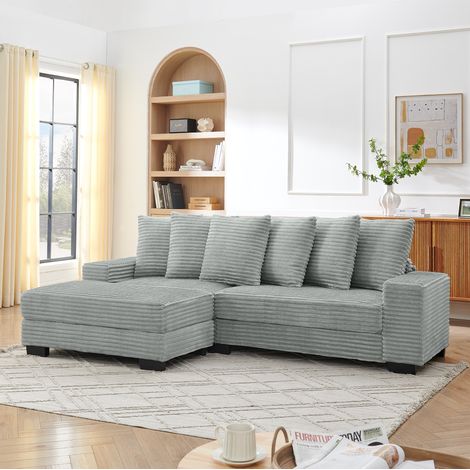 Ecksofa 256,5/133,5/89 cm in Grau mit umstellbarer Chaiselongue und 6 Kissen (1/5)