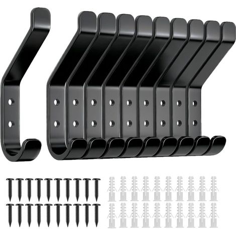 Lot de 10 crochets pour panneaux acoustiques, crochets à visser pour chambre, salon, salle de bain, crochets muraux pour armoire, vestes, chapeaux, métal, noir, 10 cm
