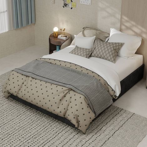 Cadre lit 140 x 200 cm velours néerlandais gris sommier gaz sans tête ni matelas (1/5)