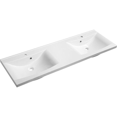 Sapho – Vasque à encastrer double 150x48 cm – Marbre coulé blanc – 2 trous robinetterie – Kit trop-plein inclus – 50154 (1/5)