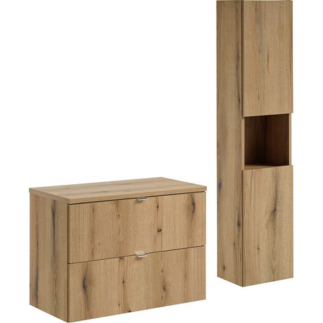 Badmöbel Set 2-teilig, 80cm Waschtischunterschrank, in Eiche, NEWPORT-56-OAK (1/5)