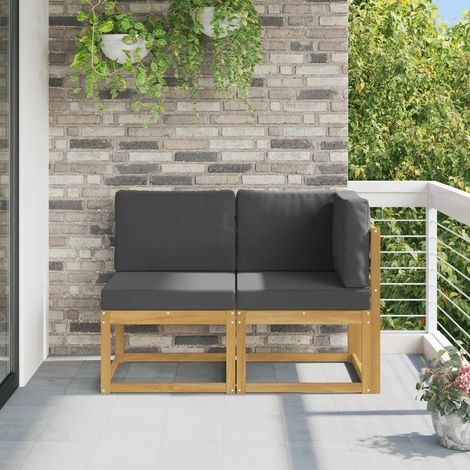 vidaXL  Outdoor Middle and Corner Sofa  2 Piece White Solid Acacia Wood