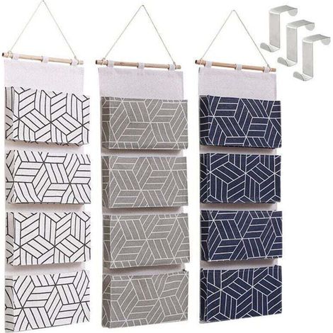 Sac de Rangement Suspendu 3 Pièces Organisateur Suspendu sur Porte Tissu de Lin Pochette de Rangement avec 4 Compartiment et Crochets,80303cm (1/4)