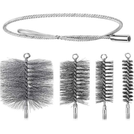 Lot de 4 brosses pour tuyau de poêle - 30/50/80/150 mm - avec tige de poussée et fil d'acier de 1 m - Brosse de cheminée - Kit de ramonage pour cheminée, cheminée, tuyau de poêle