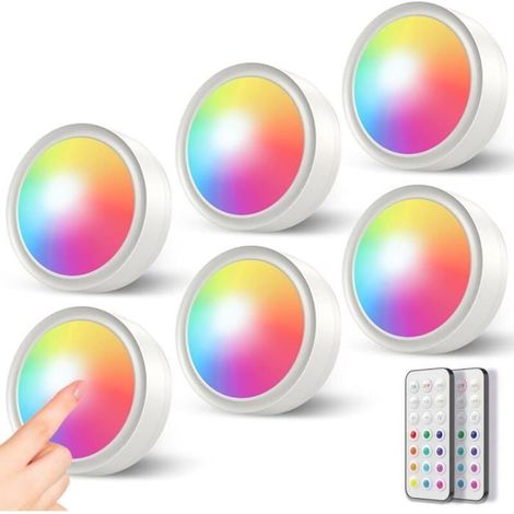Lampe LED - LARGEIGHT - Vitrine RGB - 6 Spots Autocollants - Télécommande - Intérieur (1/4)