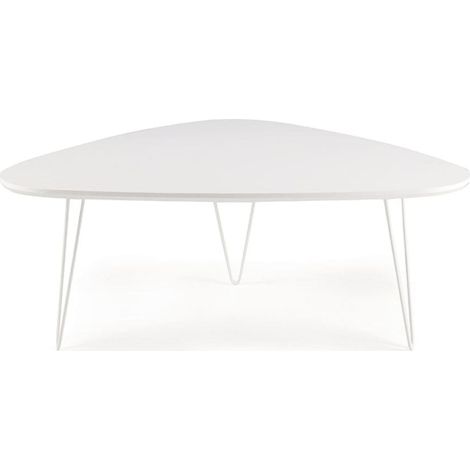 Tavolino NICO piano in legno sagomato Bianco Frassino gambe in metallo (1/3)