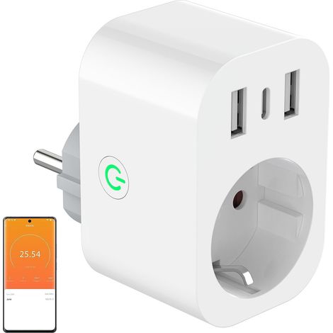 Prise intelligente Wi-Fi avec commande unique - Prise WiFi Smart Home avec commande vocale, USB, minuterie, mesure du courant - Télécommande par application (1/5)