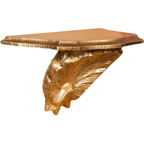 Étagère murale en bois avec finition feuille d'or antique L30XPR15XH16 cm Made in Italy. (1/5)