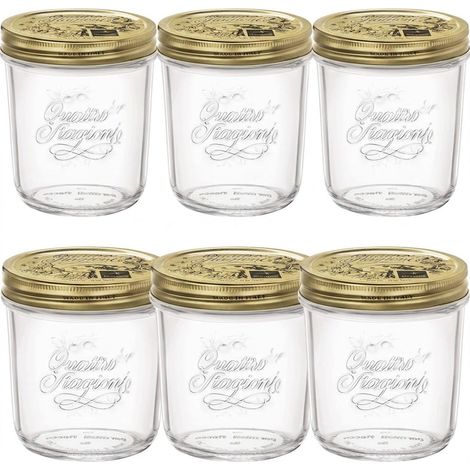 Set 6 Barattoli Quattro Stagioni 20 cl Conici Bocca Larga Capsula Tappo Sottovuoto SALVA FRESCHEZZA Idonei alla conservazione Congelamento Vasocottura Microonde facile riempimento uso professionale (1/5)