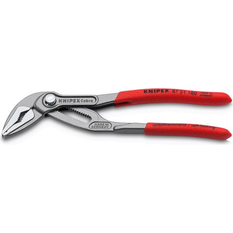 KNIPEX 87 51 180 Cobra® ES Pinza regolabile per tubi e dadi extra-affusolata Rivestita in plastica antiscivolo bonderizzata grigia 180 mm