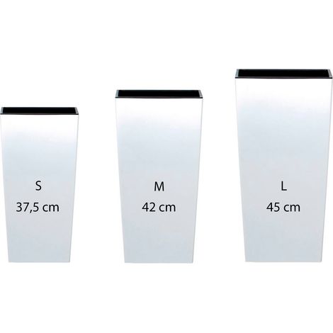 Pack 3 macetas altas Prosperplast (11,4/16,3/19 litros) Urbi Square de plastico en color blanco con deposito (1/5)
