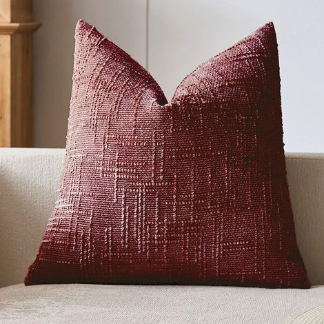 Lot de 2 Housses de Coussin Chenille Souple Motif Noeud de Bambu Elegance Canape Lit Salon Bordeaux Red 30x50cm (1/5)