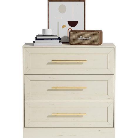 Kommode mit 3 Schubladen, schmal, beige, MDF, goldene Griffe (1/5)