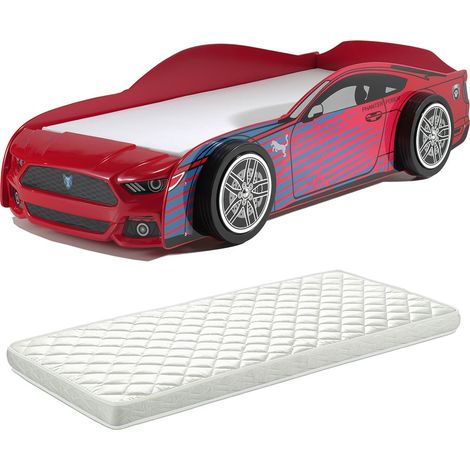 VELOCE - Lit Voiture de Sport 90x200cm Rouge et Bleu + Matelas (1/2)