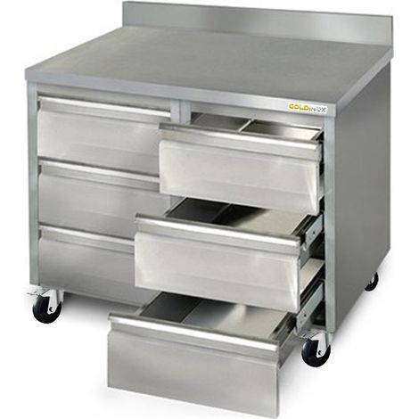 Meuble inox 6 tiroirs 1000 x 600 mm adossée sur roulettes / GOLDINOX