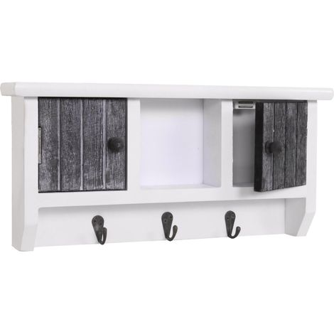 Portachiavi attaccapanni pensile HHG-461 legno di paulonia bianco e grigio shabby