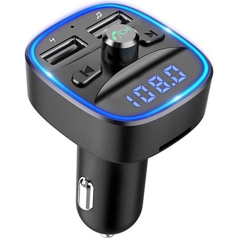 Nsmetteur FM Bluetooth, Kit Bluetooth Voiture sans Fil Adaptateur Émetteur Radio avec Appel Mains Libres Dual USB(Lampe (1/4)