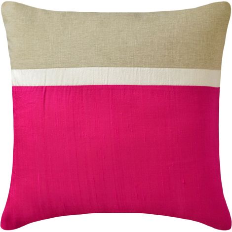 HomeCentric Dekorative Kissenbezüge im europäischen Stil, fuchsiafarben, 66 x 66 cm, Patchwork aus Seide und Leinen, kontrastierende Sofabezüge, moderne Unifarbe – Fuchsia Silkastic