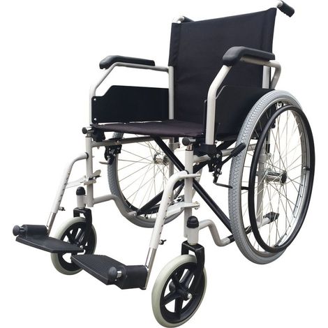 Fauteuil roulant avec accoudoirs relevables – Repose-pieds amovibles – Structure en acier pliant – Roues 24 pouces arrière – Dimensions 63x103x91cm – Robusta