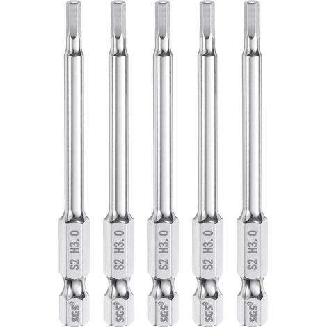 5pcs Foret à Tête Hexagonale 3mm (H3) Métrique 1/4" Tige Hexagonale 75mm (3") Long Embouts de Tournevis Magnétique Acier S2 Forets Hexagonaux à Pointe Plate pour Vis (1/5)