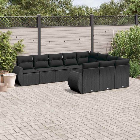 Salon de jardin modulable 10 pièces en résine tressée noire avec coussins, rangements intégrés et housses lavables pour terrasse (1/3)
