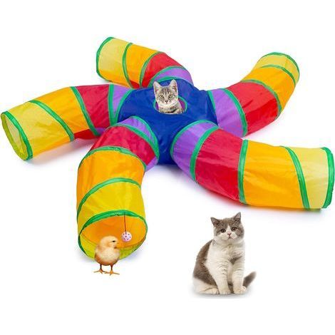 Private Label-Tunnel d'intérieur pour chat, grand tunnel jouet à 5 voies et tube avec balle de jeu, tube pliable en forme de S avec gueule de poisson interactive, idéal pour l'exercice en intérieur, c