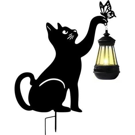 Piquet d'extéieu pou chat avec lumièe, lantene de jadin solaie, lampe solaie d'extéieu multifonction en métal pou chat, lantene décoative pou jadin, cou, camping (1/5)