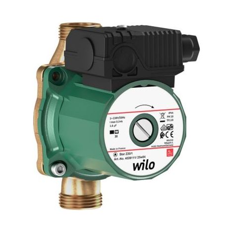 Wilo – Pompe à rotor noyé Star-Z 20/1 – Circulateur d'eau potable – Rp1/2 – 1 x 230 V – Moteur anti-calage – Corps en bronze