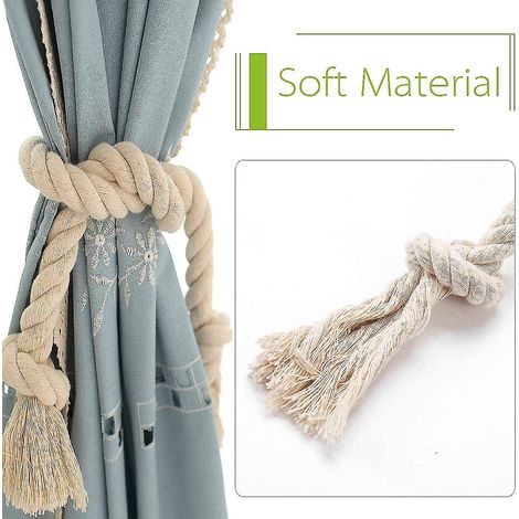 Lot de 4 embrasses de rideaux en coton naturel, cordelette pour rideaux (1/3)