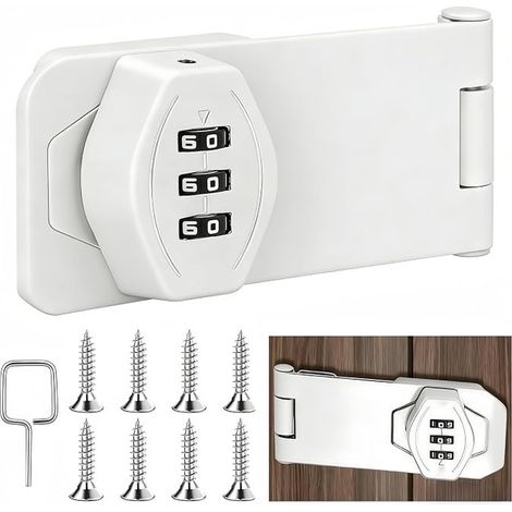 Furniture Combination Lock, Keyless Latch, Cabinet Door Code Lock, 3 Digit Combination Door Lock for Wardrobe Mailbox Sheds Drawer White (1/4)