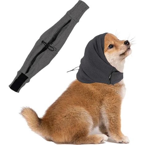 1 cache-oreilles pour chien, snood anti-bruit, tissu doux et respirant, réglable avec auto-adhésif, pour petits chiens, gris s (1/5)
