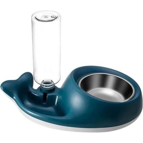 Kentop Gamelle 15° Tilted Pet Bowl, 2-in-1 Automatic Feeder with Water Storage for Cats and Dogs, 35x10x20cm, Blue