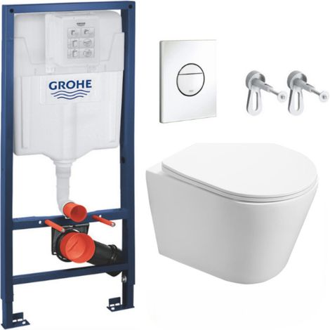 Grohe WC-Pack Rapid SL Vorwandelement + Infinitio Wand-WC ohne Spülrand + Softclose WC-Sitz + Betätigungsplatte + Wandwinkel