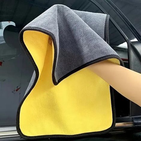 Lot de 2 chiffons de polissage auto en microfibre. Chiffons absorbants pour le nettoyage et le séchage, idéaux pour le lavage de voiture. Jaune. (1/5)