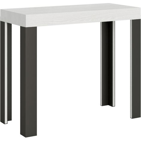 Tavolo consolle "Rimini" allungabile in legno per sala da pranzo -Allungabile fino a 196 cm / Classic / Bianco Frassino (1/5)