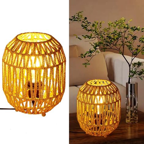 Lampe de table rotin tissé à la main naturel D.17cm H22cm (1/5)