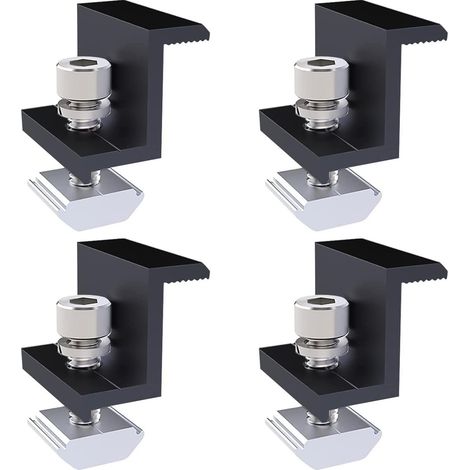 Abrazadera de extremo para panel solar de 30 mm de color negro, compuesta por 4 piezas (tornillo en Z incluido), compatible únicamente con paneles solares de 30 mm de grosor. (1/5)