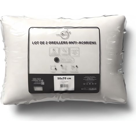 Soleil D Ocre – Lot de 2 oreillers rectangulaires anti-acarien 50x70 cm – Enveloppe TNT – Garnissage 100% polyester – Fabrication européenne