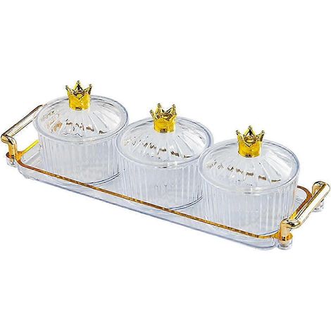 Trockenobstschale, Snackschale, 3-teilige nordische Aufbewahrungsbox, unterteilte Servierplatte, Bonbonglas mit Deckel für Küche und Esszimmer-Clear (1/5)
