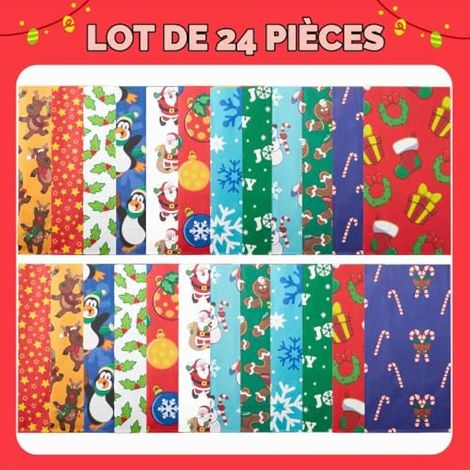 Sachets à friandises de Noël, lot de 24 sachets en papier kraft blanc pour la classe, les cadeaux d'invités et les articles de Noël, 25 x 7,5 x 12,5 cm (1/4)