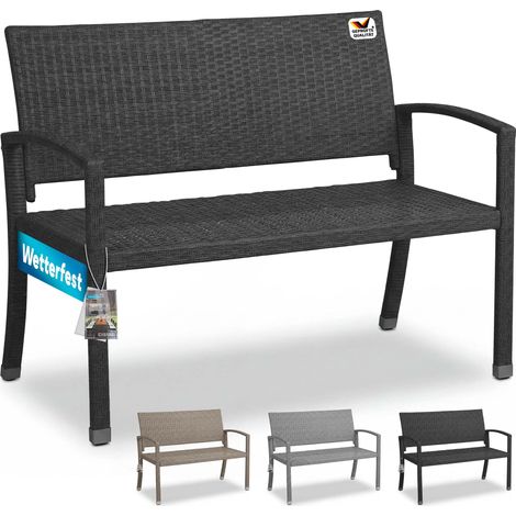 Poly Rattan Garden Bench 2 Seater  Black (1/5)