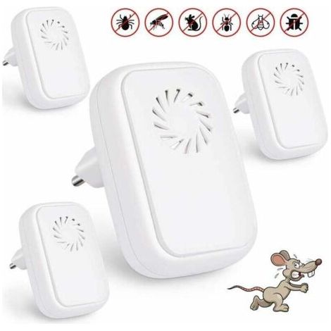 Lot de 4 répulsifs à ultrasons anti-moustiques à ultrasons répulsifs pour reptiles insectes électrique, ultrasons pour insectes d'intérieur, anti-moustiques, cafards, puces