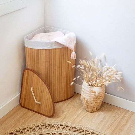 Panier à linge d'angle en bambou - COMPACTOR - 35 x 35 x H.60 cm - Naturel (1/5)