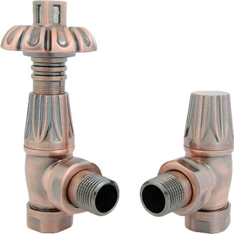 Heatwave Wyndham Antique Copper Angled Thermostatic Radiator Valve Set (1/2)